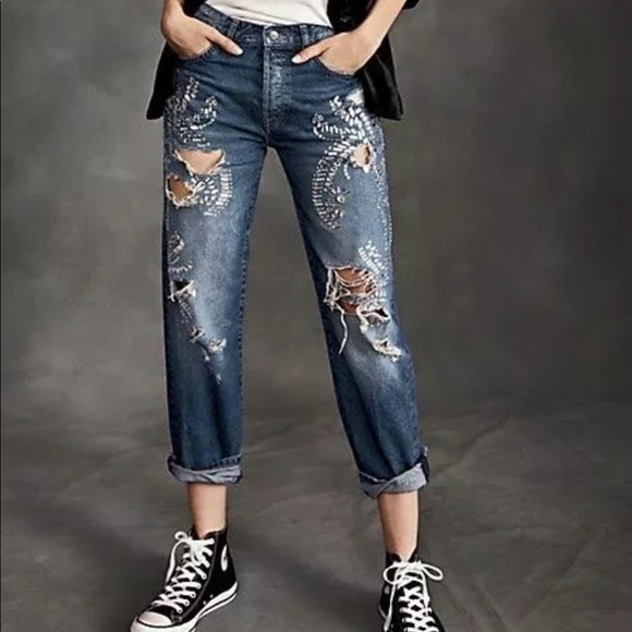 Free People Denim - NWT FREE PEOPLE CEM EMBELLISHED BOYFRIEND JEANS 24